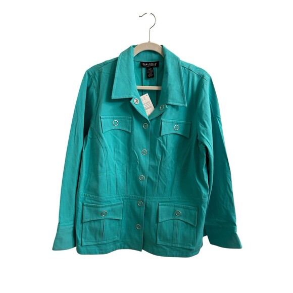 Dialogue Stretch Cotton Blend Blue Green Snap Front Jacket 20W Corporate Core - Picture 1 of 5